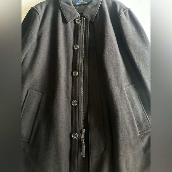 Large Ralph Lauren Black Felt Trench Coat - Picture 4 of 12